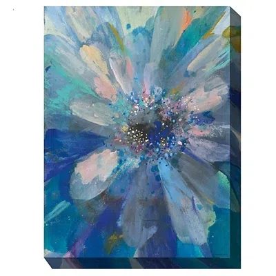 Kirkland's Glittery Flower Outdoor Canvas Art Print In Blue