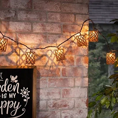 Kirkland's Golden Brown Rattan Weave Outdoor String Lights In Multi