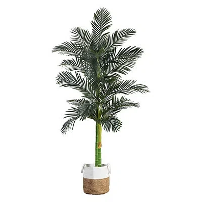 Kirkland's Golden Cane Palm Tree In Woven Planter In Green