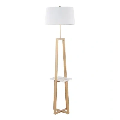 Kirkland's Golden Triangle Marble Shelf Floor Lamp In White