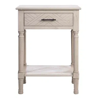 Kirkland's Greige Wood Peyton 1-drawer End Table In White