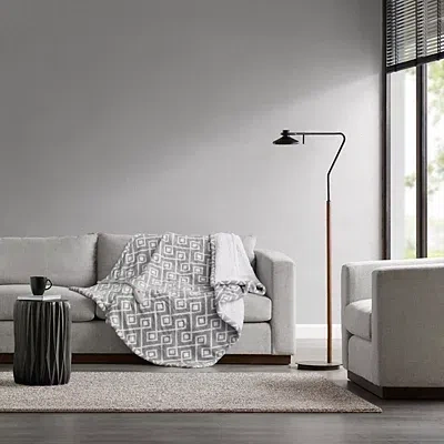Kirkland's Grey Geometric Heated Throw In Gray