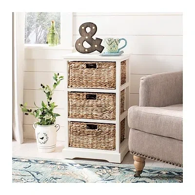 Kirkland's Hailey Wicker Basket Storage Accent Table In White
