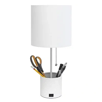 Kirkland's Hammered Metal Organizer Charging Table Lamp In White