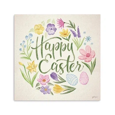 Kirkland's Happy Easter Floral Egg Wreath Canvas Art Print In Multi