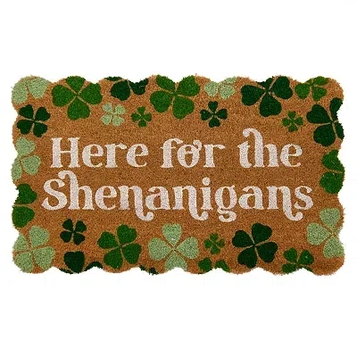 Kirkland's Here For The Shenanigans Scalloped Coir Doormat In Green