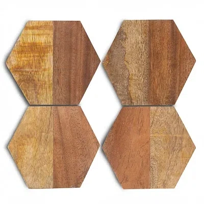 Kirkland's Hexagon Two-tone Wood Coasters In Brown