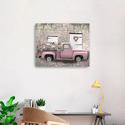 Kirkland's Hideaway Heart Truck Canvas Wall Art In Pink
