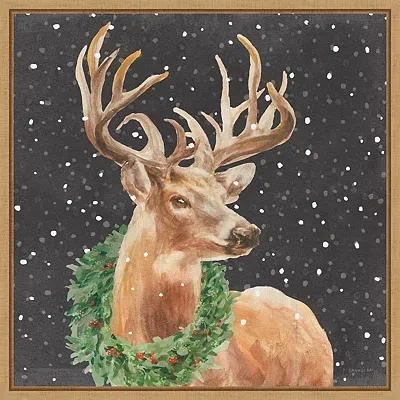Kirkland's Holiday Stag Framed Canvas Art Print In Multi