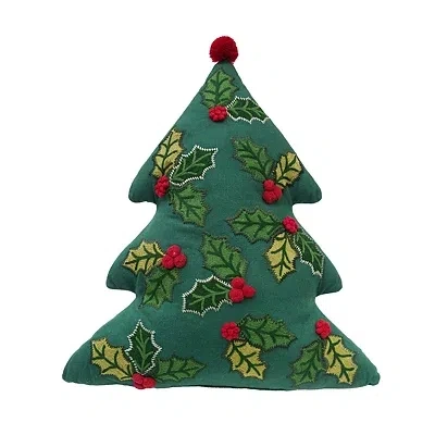 Kirkland's Holly Christmas Tree Shaped Pillow In Green