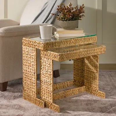 Kirkland's Hyacinth Glass Nesting Tables In Brown