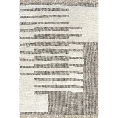 Kirkland's Hyperion Tasseled Cotton And Wool Area Rug In White
