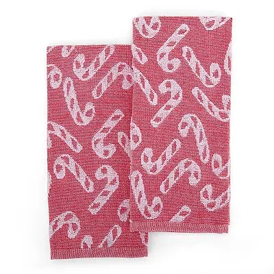 Kirkland's Jacquard Candy Cane Kitchen Towels In Pink