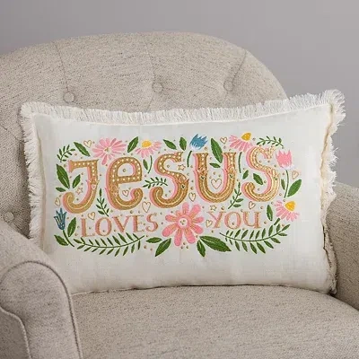 Kirkland's Jesus Loves You Embroidered Pillow In Multi