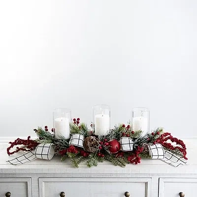 Kirkland's Jingle Bells And Berries Candle Centerpiece In Multi