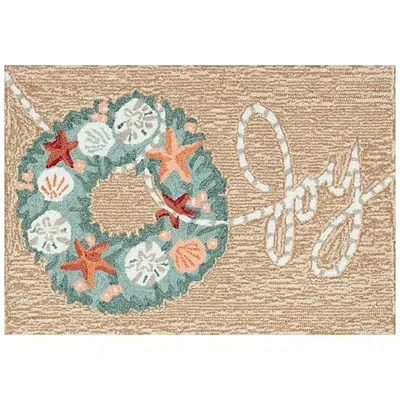 Kirkland's Joy Coastal Wreath Christmas Accent Rug In Multi