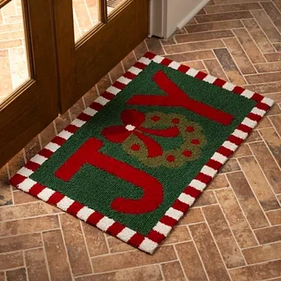 Kirkland's Joy Wreath Hooked Floor Mat In Green
