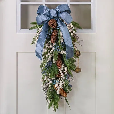 Kirkland's Juniper Berry Blue Bow Christmas Teardrop In Multi