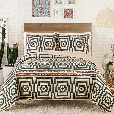 Kirkland's Justina Blakeney Black Hypnotic Queen Quilt Set In Multi