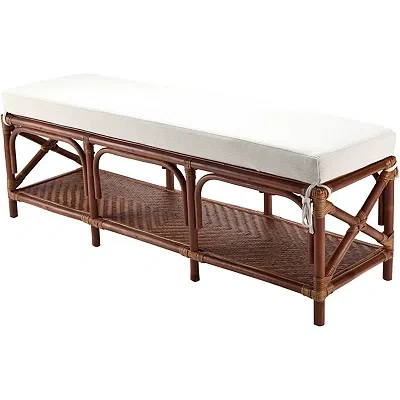 Kirkland's Kaili Brown Rattan Cushioned Bench