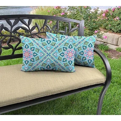 Kirkland's Kali Flowers Outdoor Lumbar Pillows In Blue