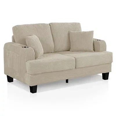 Kirkland's Kasin Beige Chenille Loveseat With Cup Holders In Brown