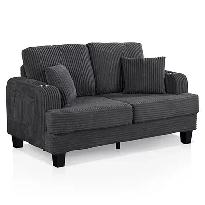 Kirkland's Kasin Gray Chenille Loveseat With Cup Holders