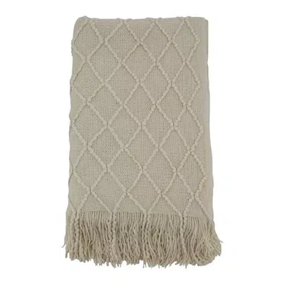 Kirkland's Knitted Beige With Fringe Throw Blanket In Neutral