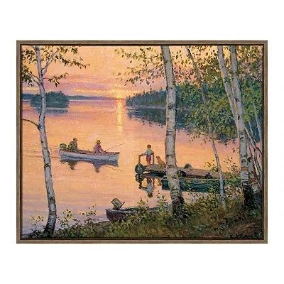 Kirkland's Lakeland Sunset Fishing Framed Canvas Art Print In Multi