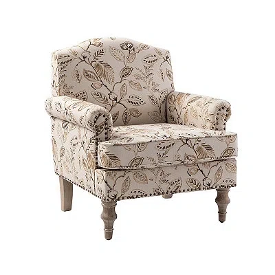 Kirkland's Lambert Beige Leaf Accent Chair In Brown