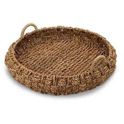 Kirkland's Large Round Seagrass Woven Tray With Handles In Brown