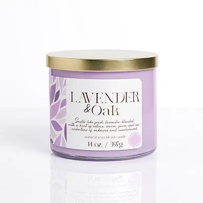 Kirkland's Lavender & Oak 14 Oz. Gold Lid 3-wick Jar Candle In Purple