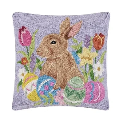 Kirkland's Lavender Bunny With Eggs In Meadow Hooked Pillow In Multi