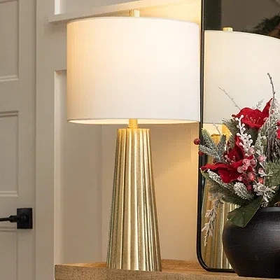 Kirkland's Leaf Ribbed Tapered Table Lamp In Gold