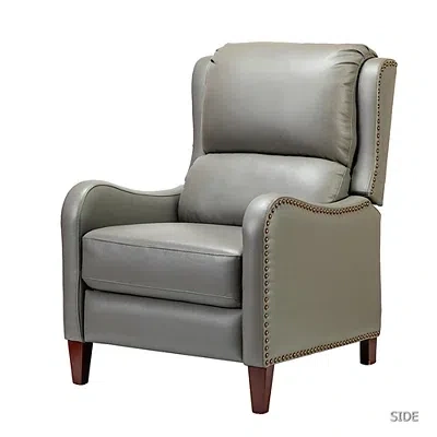 Kirkland's Leather Nailhead Traditional Recliner In Gray
