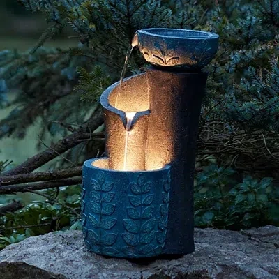 Kirkland's Leaves Cascading Outdoor Fountain In Blue