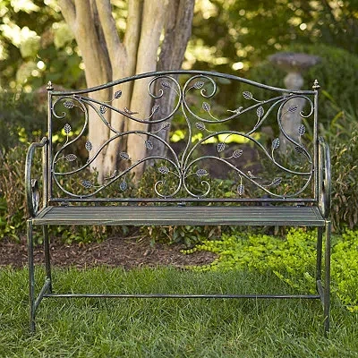 Kirkland's Leaves Metal Outdoor Bench In Green