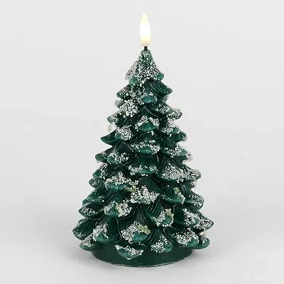 Kirkland's Led Flocked Tree Pillar Candle In Green