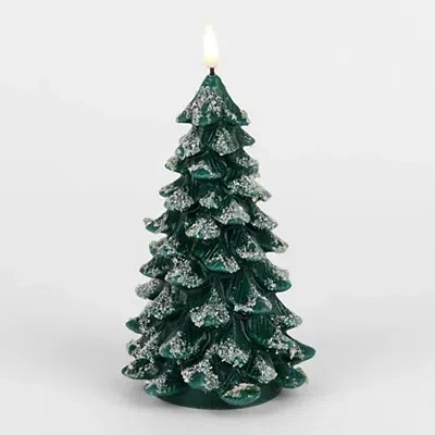 Kirkland's Led Flocked Tree Pillar Candle In Green