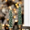 Kirkland's Led Flocked Tree Taper Candles In Green