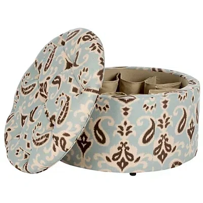 Kirkland's Light Blue Paisley Tufted Shoe Storage Ottoman