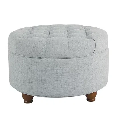 Kirkland's Light Blue Tufted Round Storage Ottoman In Gray