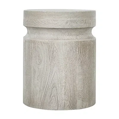 Kirkland's Light Cream Wood Cylinder Accent Table In White