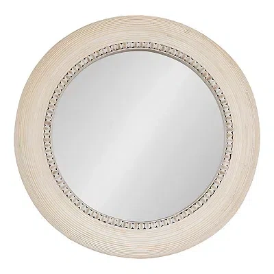 Kirkland's Light Wood Beaded Joan Round Wall Mirror In Neutral