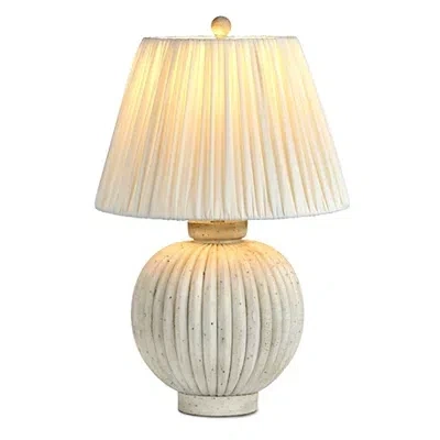 Kirkland's Lindia Round Ribbed Table Lamp In White