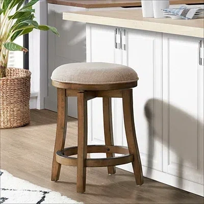 Kirkland's Linen Barrel Base Swivel Counter Stool In Brown