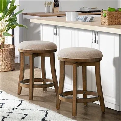 Kirkland's Linen Barrel Base Swivel Counter Stool Set In Brown