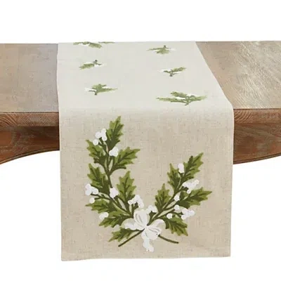 Kirkland's Linen Holly Leaves Christmas Table Runner