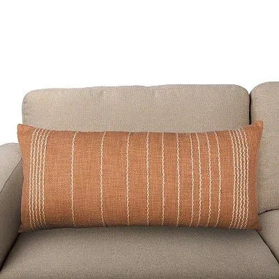 Kirkland's Linen Lines Lumbar Pillow In Orange