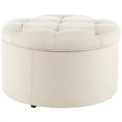 Kirkland's Linen Tufted Shoe Storage Ottoman In White